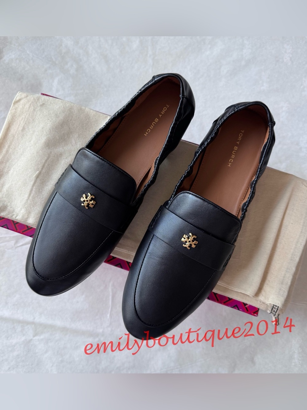 NIB Tory Burch Size 10 Ballet Loafer Nappa Leather Flat Shoe Black 87269
